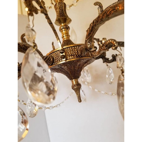 1950s Spanish Decorative Brass 5 Light Chandelier - Picture 6 of 10